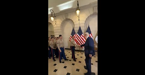 President Trump greets U.S. Marines that are stationed in France 🇺🇸