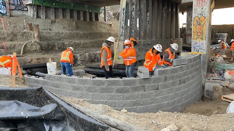 Time lapse of retaining wall construction