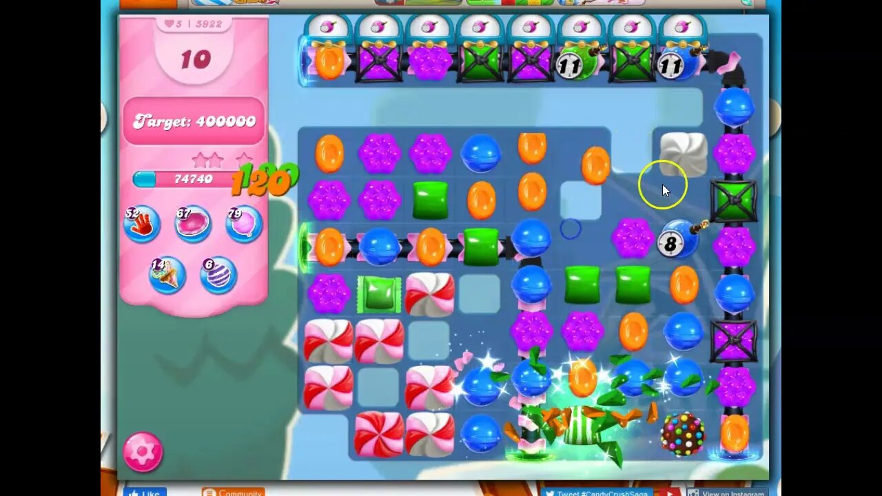 Candy Crush Level 5922 Talkthrough, 21 Moves 0 Boosters