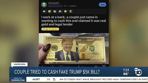 Fact or Fiction: Couple tries to cash plastic $5,000 bill featuring Trump?