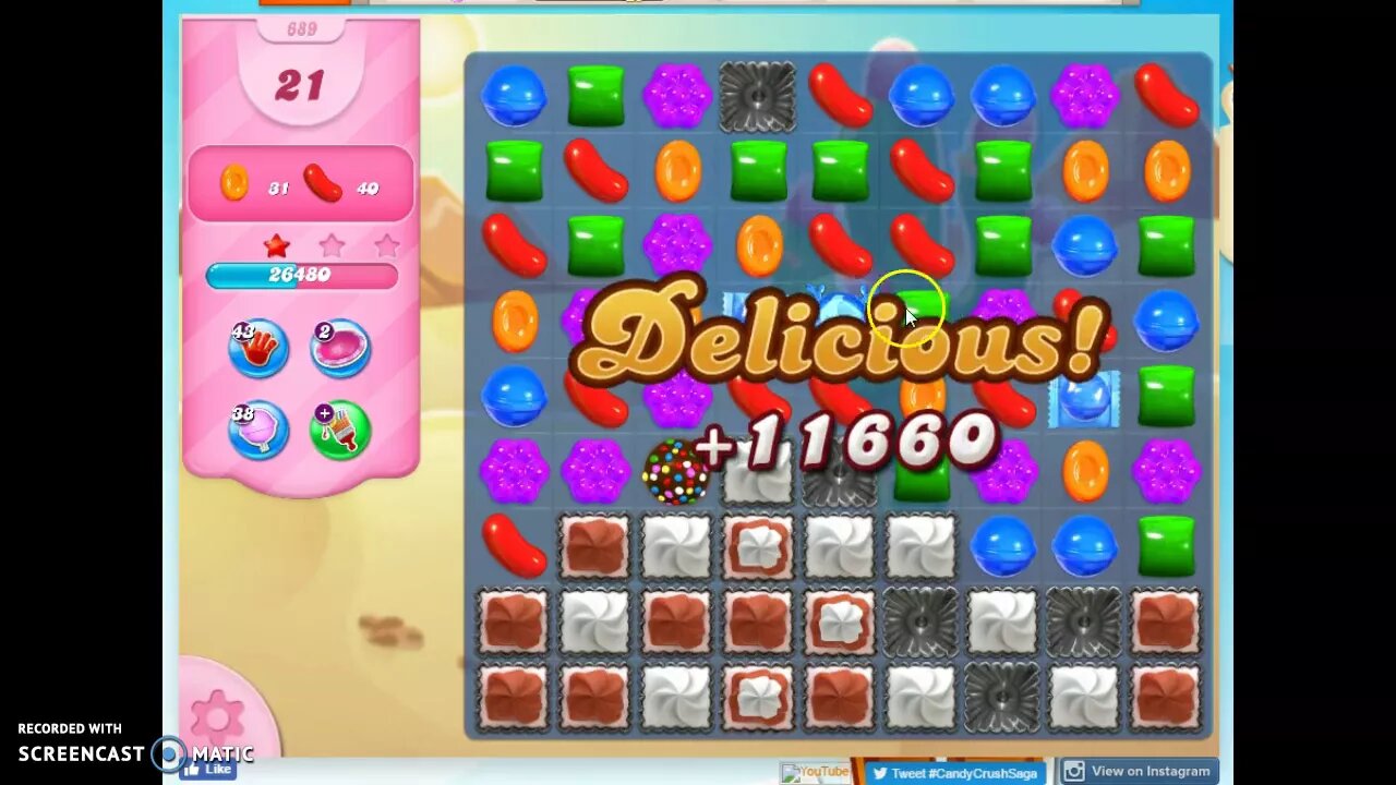 Candy Crush Level 689 Audio Talkthrough, 3 Stars 0 Boosters