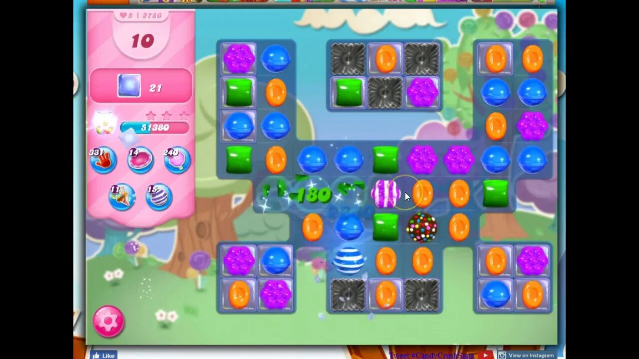 Candy Crush Level 2786 Talkthrough, 22 Moves 0 Boosters