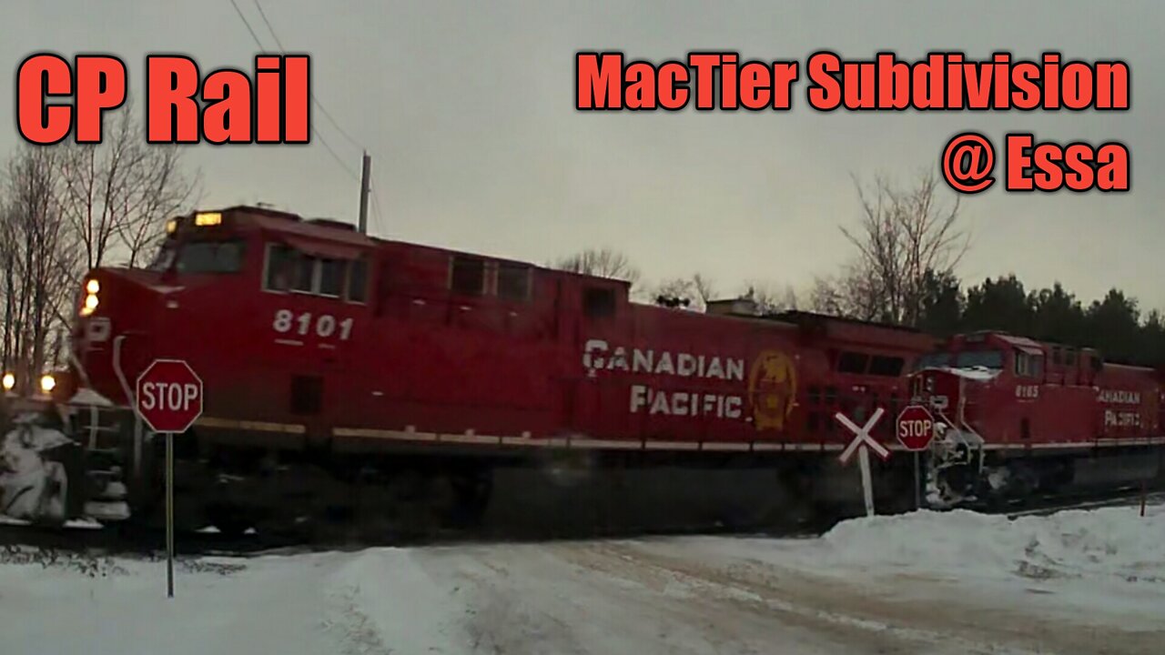 CP Rail Mactier Subdivision @ Essa for 8101 N with 8165 leading and DPU 9779 trailing. Jan.12, 2022