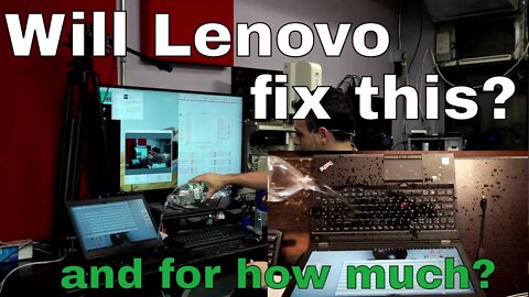 Lenovo vs. Apple service featuring a liquid damaged Thinkpad.