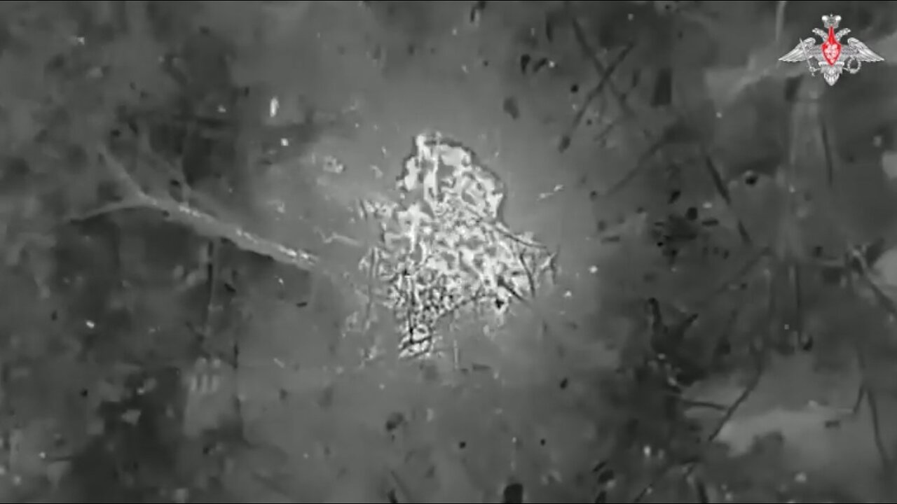 Russian FPV drone strikes Ukrainian soldiers sitting underneath a tree in the kursk region