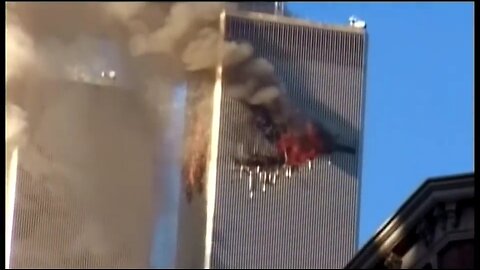 North Tower of World Trade Center expelling American Airlines flight 11