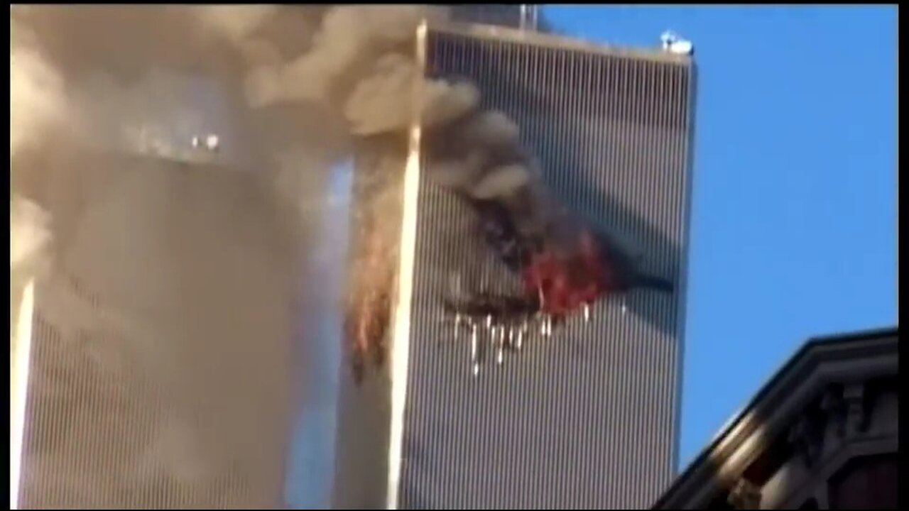 North Tower of World Trade Center expelling American Airlines flight 11