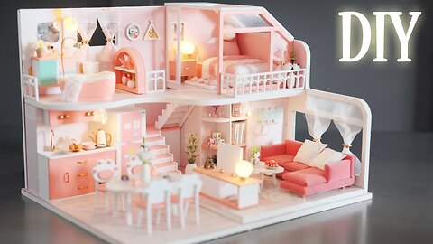 DIY Miniature Dollhouse Kit || Pinellia Time - Pink Apartment - Relaxing Satisfying Video