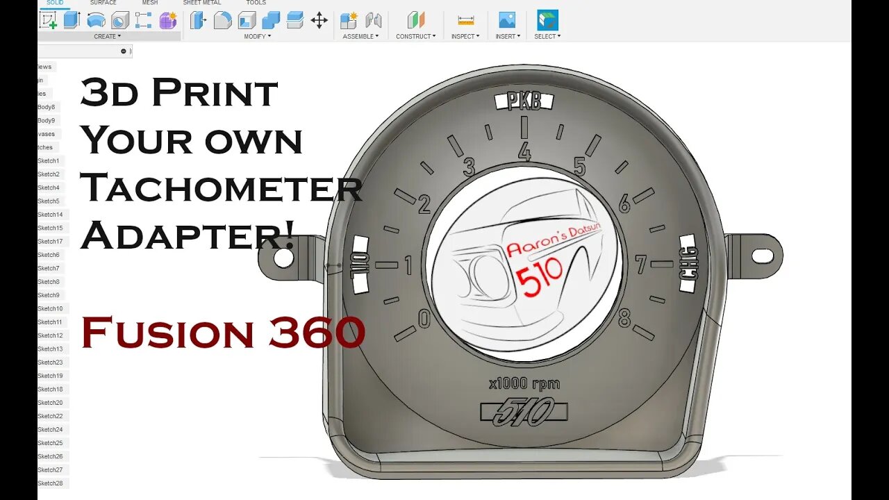 Preview: Datsun 510 2" Tach Adapter 3d Print / Fusion 360