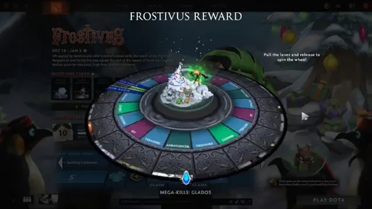 Dota 2 Frostivus 2019 collect swap tip ''nice play'' 300points to get penguin present!!!