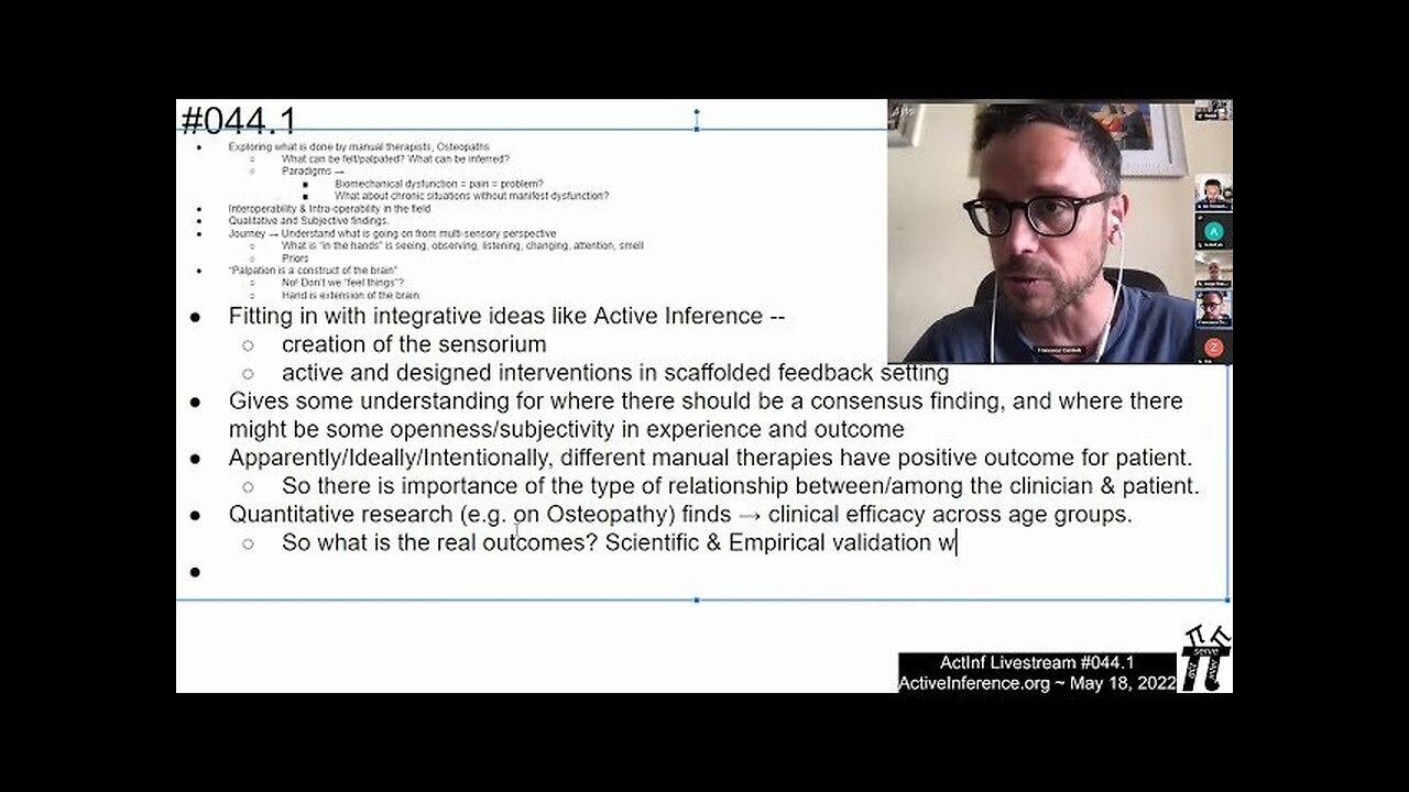 ActInf Livestream #044.1 ~ Therapeutic Alliance as Active Inference: The Role of Therapeutic Touch.