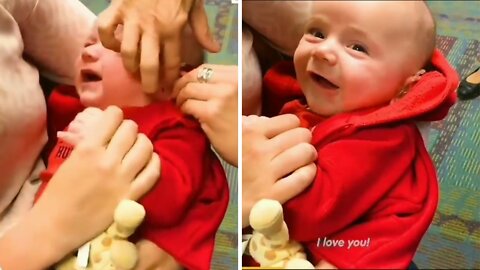 Toddler feeling priceless joy by listening vice first time