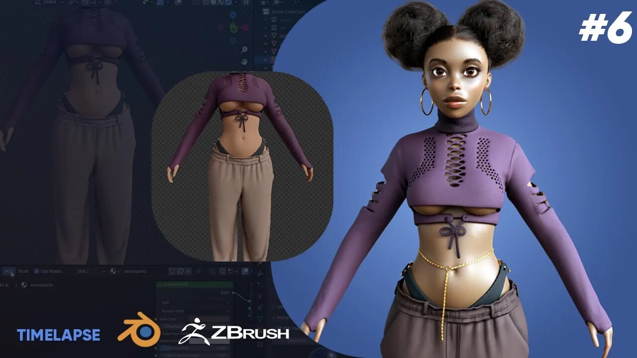 stylized character speedthrough |Part 6 | texturing | grooming | ZBrush |Blender