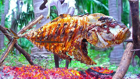 50kg GIANT GLASS TREVALLY FISH GRILL | Delicious Boneless Fish Recipe