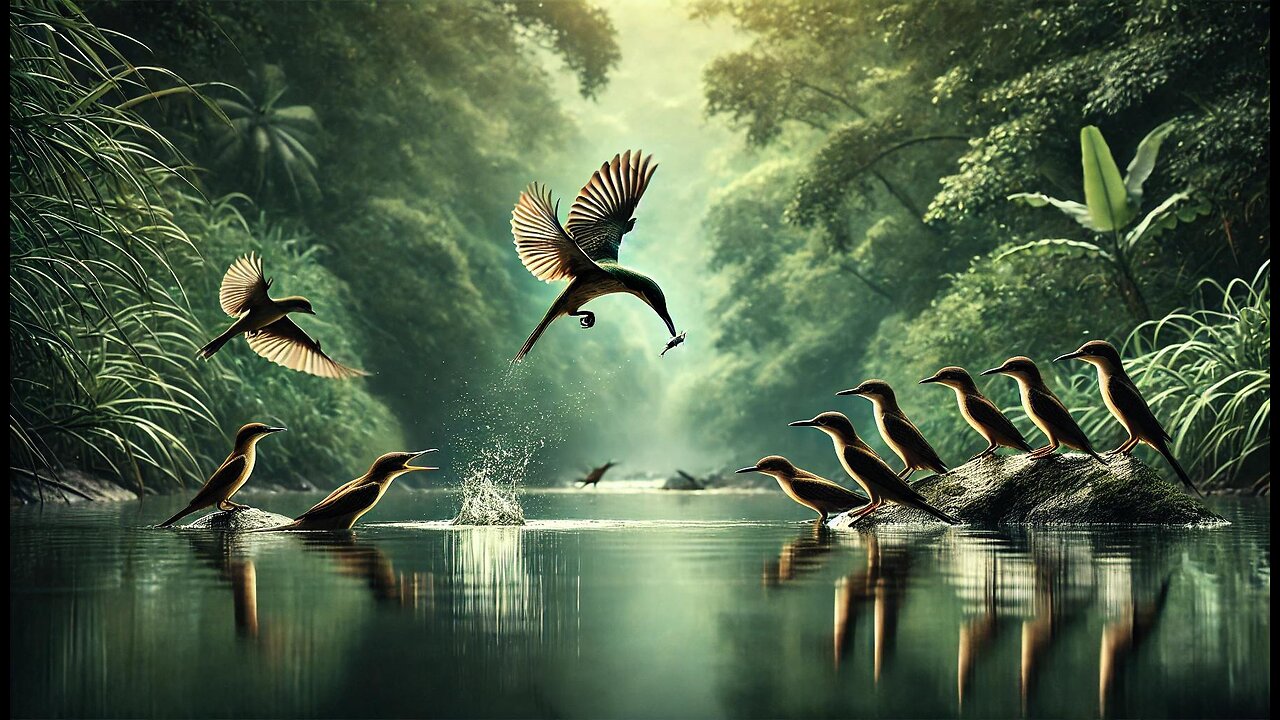 **The Joyful Dance of Birds Hunting Fish in Water**