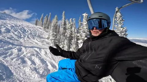 Skiers and snowboarders ride the epic powder at Tamarack Resort