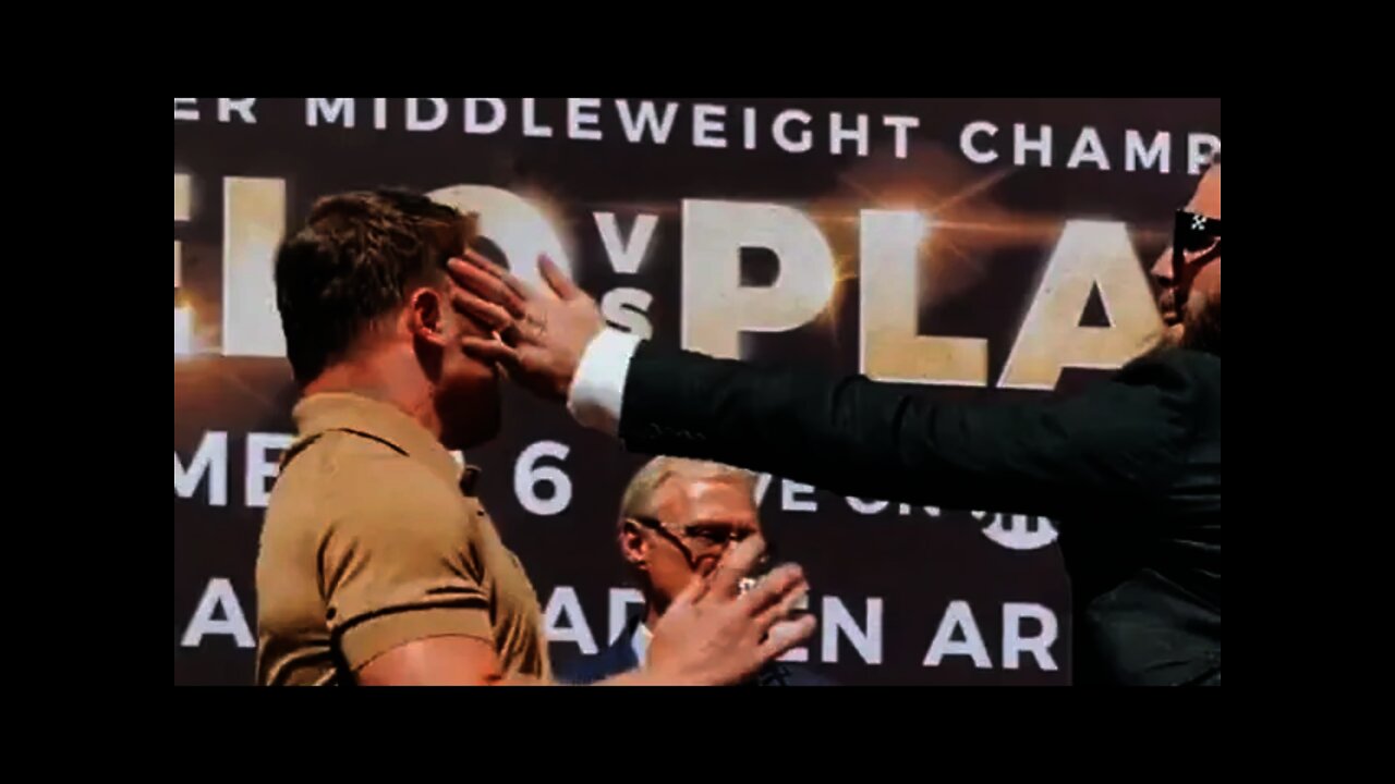 Saul 'Canelo' Alvarez and Caleb Plant throw punches during face-off before championship fight