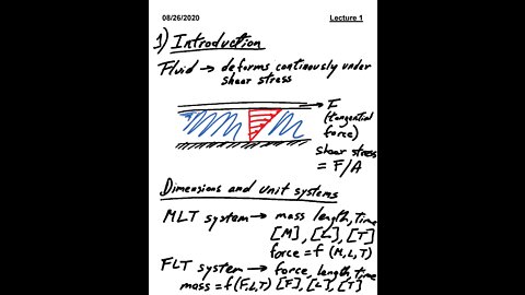 ME 3663.002 Fluid Mechanics Fall 2020 - Lecture 1