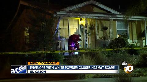 Hazmat responds to El Cajon resident's envelope with unknown powder