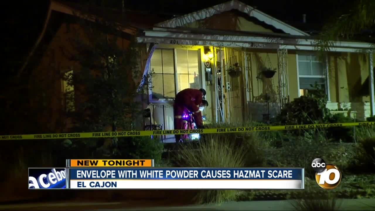 Hazmat responds to El Cajon resident's envelope with unknown powder