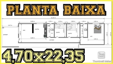 planta baixa 4,40x22,35 terreno estreito casa com 3 quartos uma suíte