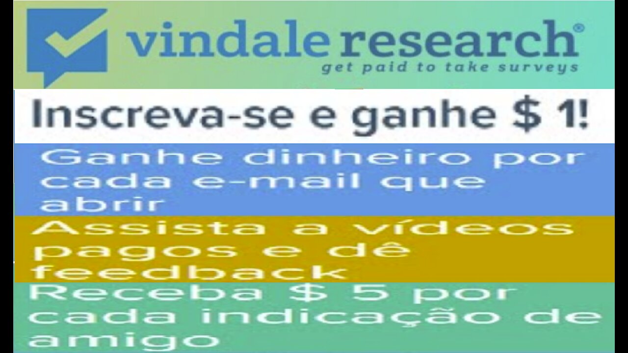 【Vindale Research】Ganhe por ler Emails | $1 no Cadastro | Saque $50 | $5 na indicação | Renda Extra