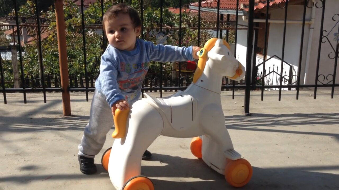 Little Baby are playing with horse he is not more 1 years