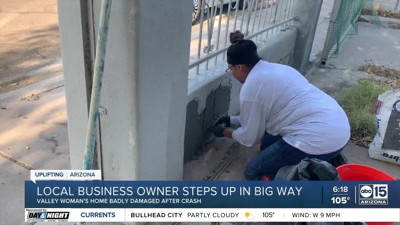 Business owner steps up for mother of two after car crashes into home