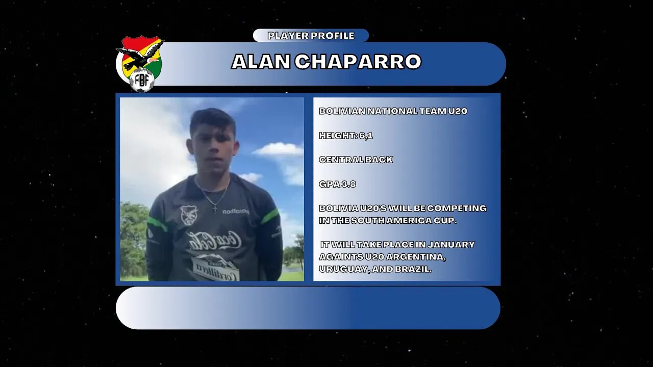 Alan Chaparro, Bolivian National Team U20, Class of 2023, GPA:3.8