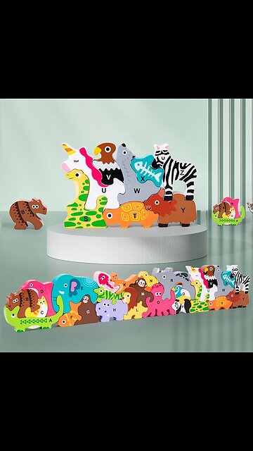 Animal Wooden Jigsaw Puzzle Montessori Kids Cartoon 3D Puzzles