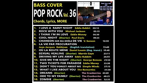 Bass cover POP ROCK Vol. 36 __ On-screen Chords, Lyrics, MORE