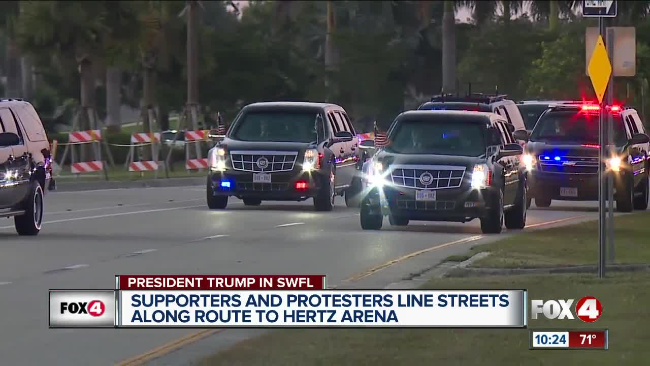 Supporters, protestors line streets ahead of president's visit to Southwest Florida