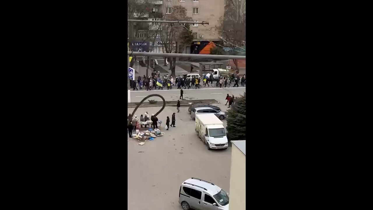 Ukrainians marching through streets
