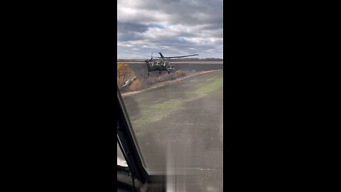 The modernized Mil Mi-28NM combat helicopter of the Russian Air Force carries out an attack on the