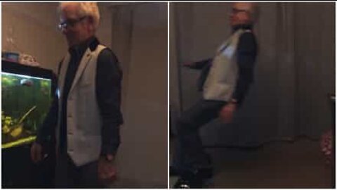Grandpa's first try on a hoverboard doesn't end well