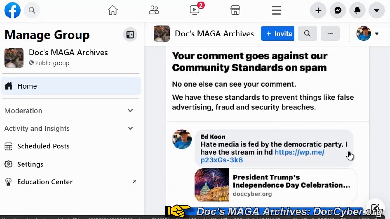 Facebook Comment Hidden For Trump Fireworks Blog Post