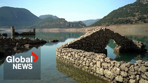 Sunken village of Kallio emerges in Greece as drought dries up lake