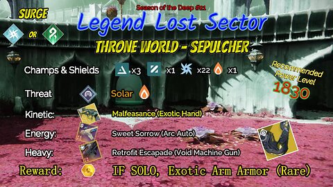 Destiny 2 Legend Lost Sector: Throne World - Sepulcher on my Arc Titan 6-18-23