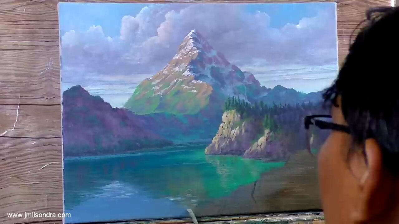 How to Paint Green Lake with Snowy Mountain in Acrylics