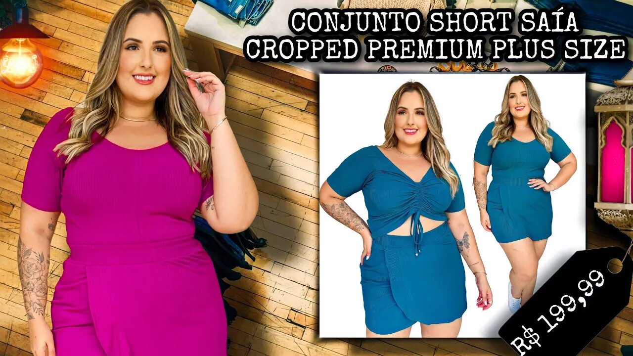 🛍️ CONJUNTO FEMININO SHORT SAÍA CROPPED EM MALHA CONFORTO PLUS SIZE LINHA PREMIUM