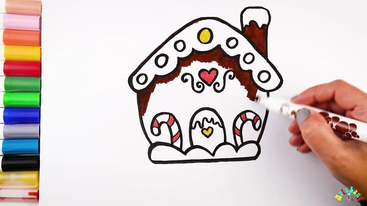 Drawing and Coloring Gingerbread House for Kids & Toddlers | Ariu Land