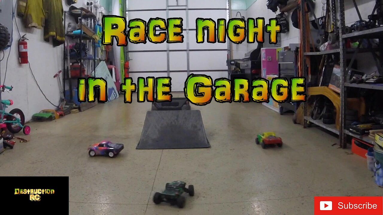 Race Night in the Garage - 3 Mini RCs Racing