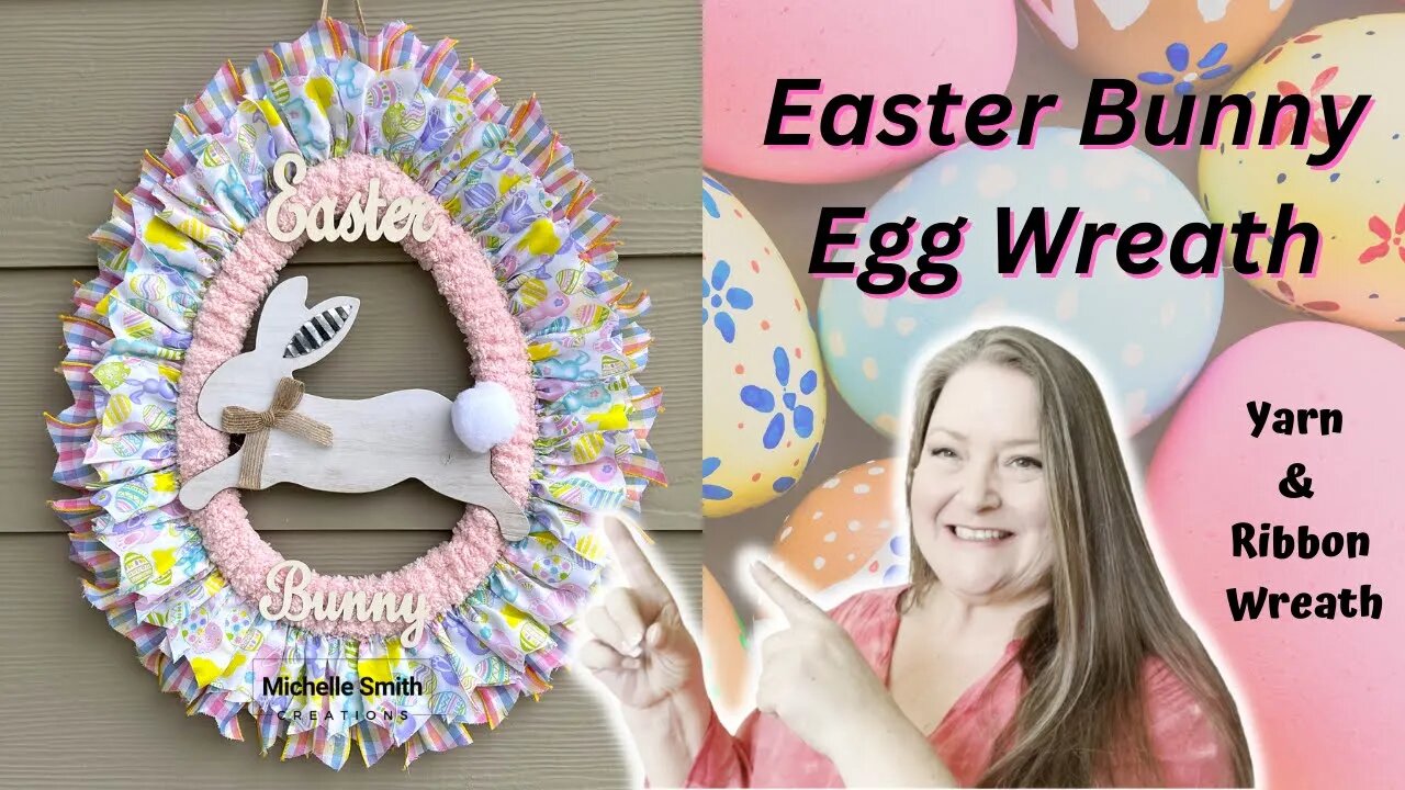 Easter Bunny Egg Wreath DIY Yarn & Ribbon Wreath Dollar Tree Easter DIY Slim Design For Storm Door