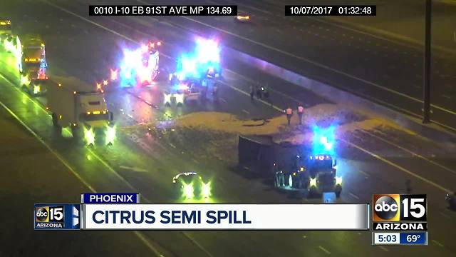 Semi full of lemons rolls on I-10 near 83rd Avenue