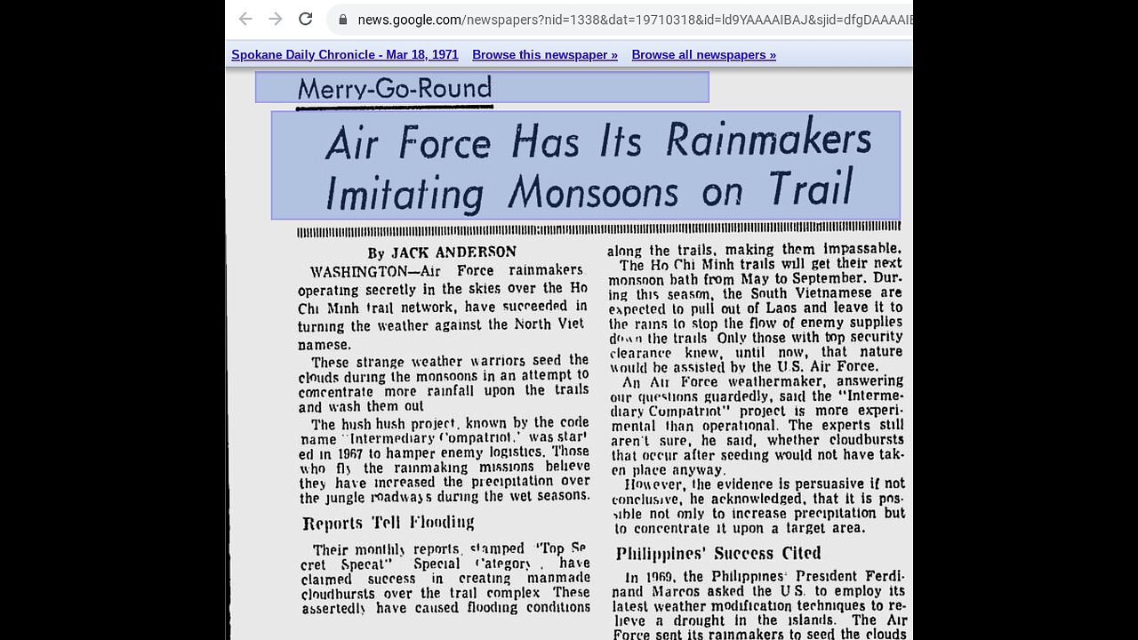 Geoengineering/Weather Weaponry Are Very Real. US Used Them To Attack Vietnam.