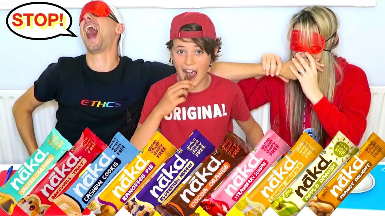 BLINDFOLD Nakd bar CHALLENGE *hilarious MUM vs DAD food taste test