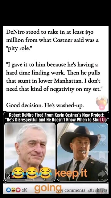 KEVIN COSTNER ALLEGEDLY FIRED DENIRO FROM THE PROJECT HE GOT GOING ON