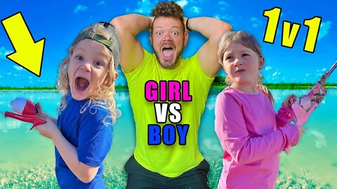 1v1 GIRL vs BOY Kid's Fishing Challenge!