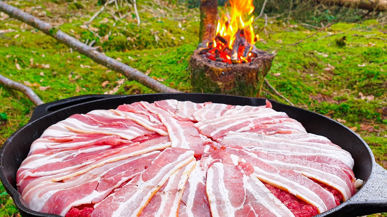 Forest Meatloaf "Cake" full of goodness😍 ASMR Wilderness Cooking! NO TALK