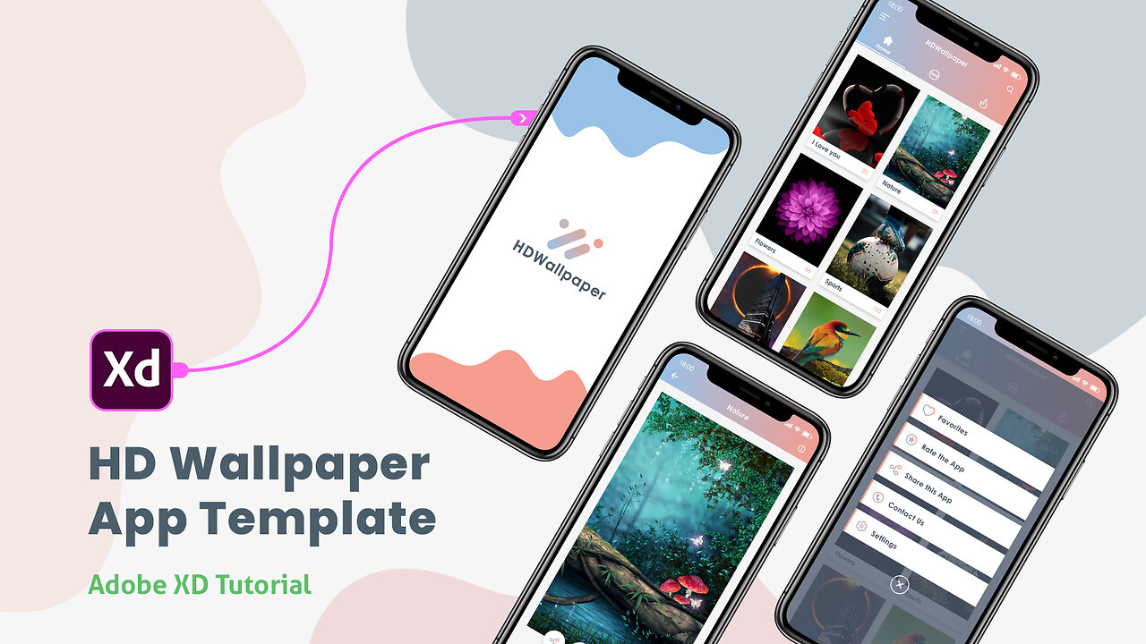 Wallpaper App UI Design XD | HDWallpaper Screens Design | Adobe XD Tutorial 2023